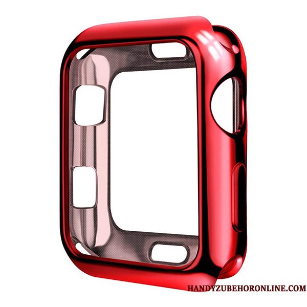 Hoesje Apple Watch Series 4 Zacht Plating Doorzichtig, Hoes Apple Watch Series 4 Bescherming Rood Dun