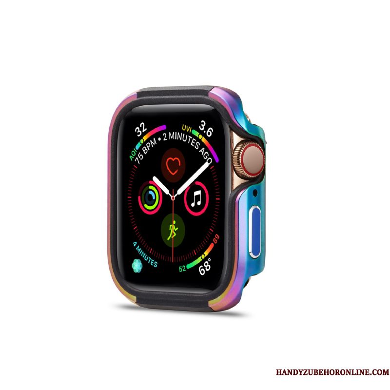 Hoesje Apple Watch Series 5 Bescherming Hard Blauw, Hoes Apple Watch Series 5 Metaal Omlijsting