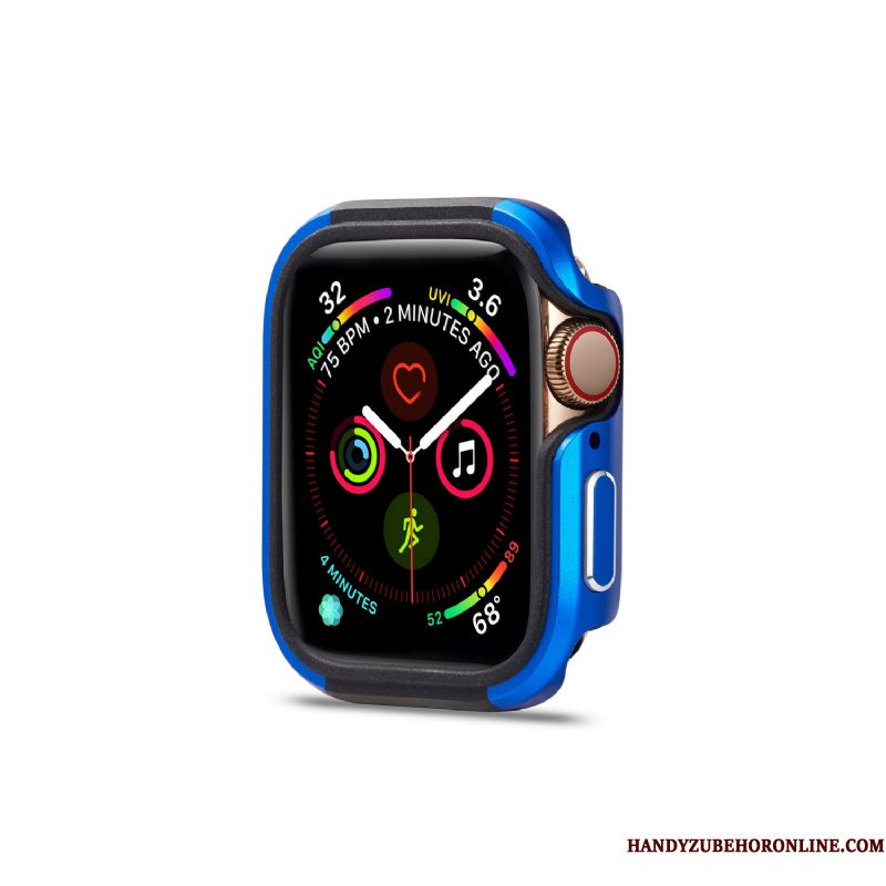 Hoesje Apple Watch Series 5 Bescherming Hard Blauw, Hoes Apple Watch Series 5 Metaal Omlijsting