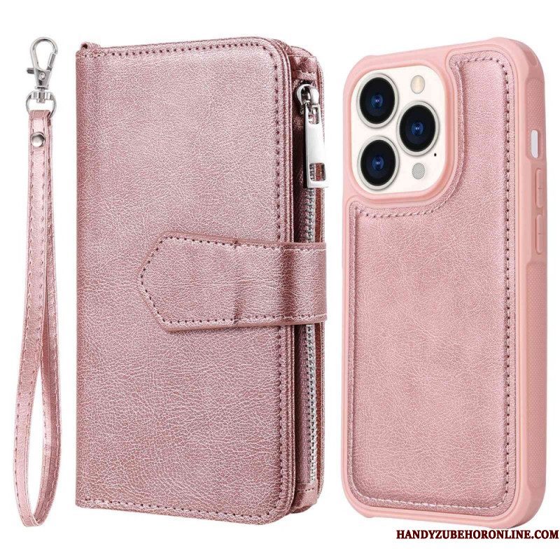 Hoesje Flip Case voor iPhone 14 Pro Portemonnee Leren Portemonnee Met Afneembaar