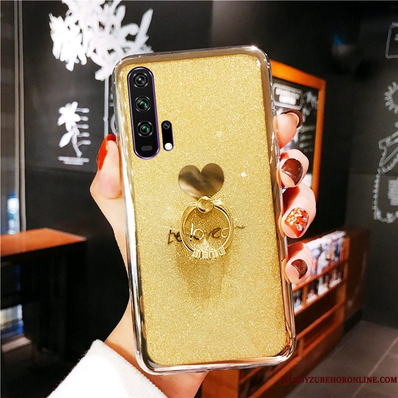 Hoesje Honor 20 Pro Zacht Groen Plating, Hoes Honor 20 Pro Ring Goud