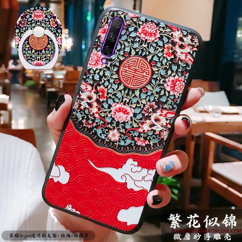 Hoesje Honor 9x Pro Siliconen Chinese Stijltelefoon, Hoes Honor 9x Pro Reliëf Dun Rood