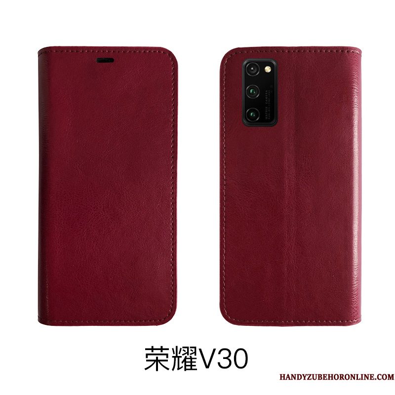 Hoesje Honor View30 Folio Kaart Rood, Hoes Honor View30 Leer Koe Anti-fall