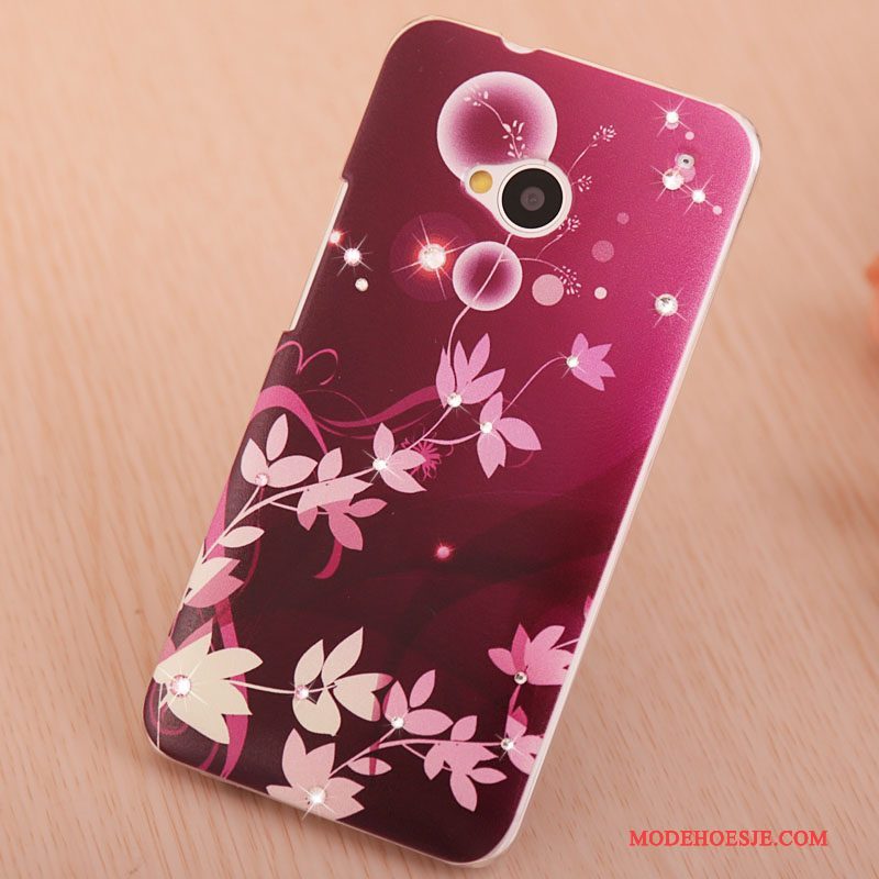 Hoesje Htc One M7 Geschilderd Roodtelefoon, Hoes Htc One M7 Strass Trendy Merk Roze