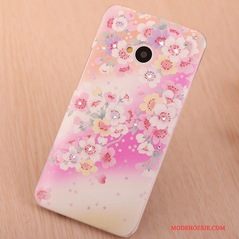 Hoesje Htc One M7 Geschilderd Roodtelefoon, Hoes Htc One M7 Strass Trendy Merk Roze