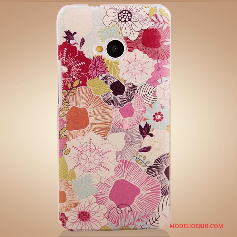 Hoesje Htc One M7 Kleur Bloemen Accessoires, Hoes Htc One M7 Geschilderd Purpertelefoon