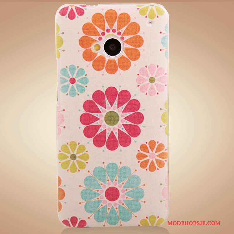 Hoesje Htc One M7 Kleur Bloemen Accessoires, Hoes Htc One M7 Geschilderd Purpertelefoon