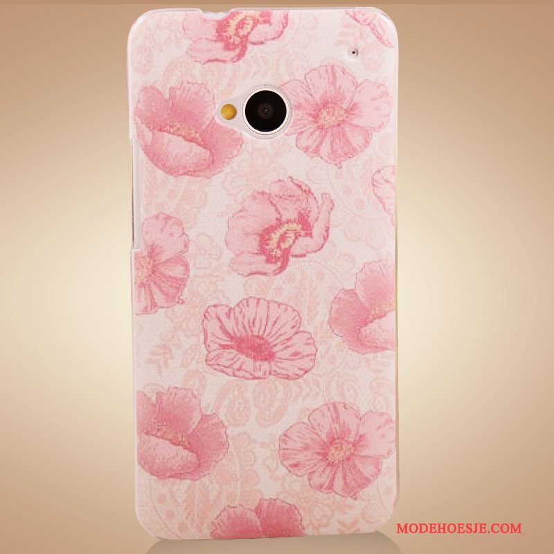 Hoesje Htc One M7 Kleur Bloemen Accessoires, Hoes Htc One M7 Geschilderd Purpertelefoon