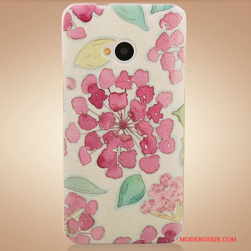 Hoesje Htc One M7 Kleur Bloemen Accessoires, Hoes Htc One M7 Geschilderd Purpertelefoon