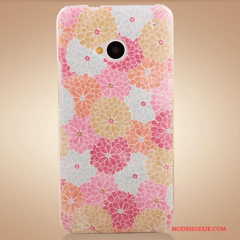 Hoesje Htc One M7 Kleur Bloemen Accessoires, Hoes Htc One M7 Geschilderd Purpertelefoon