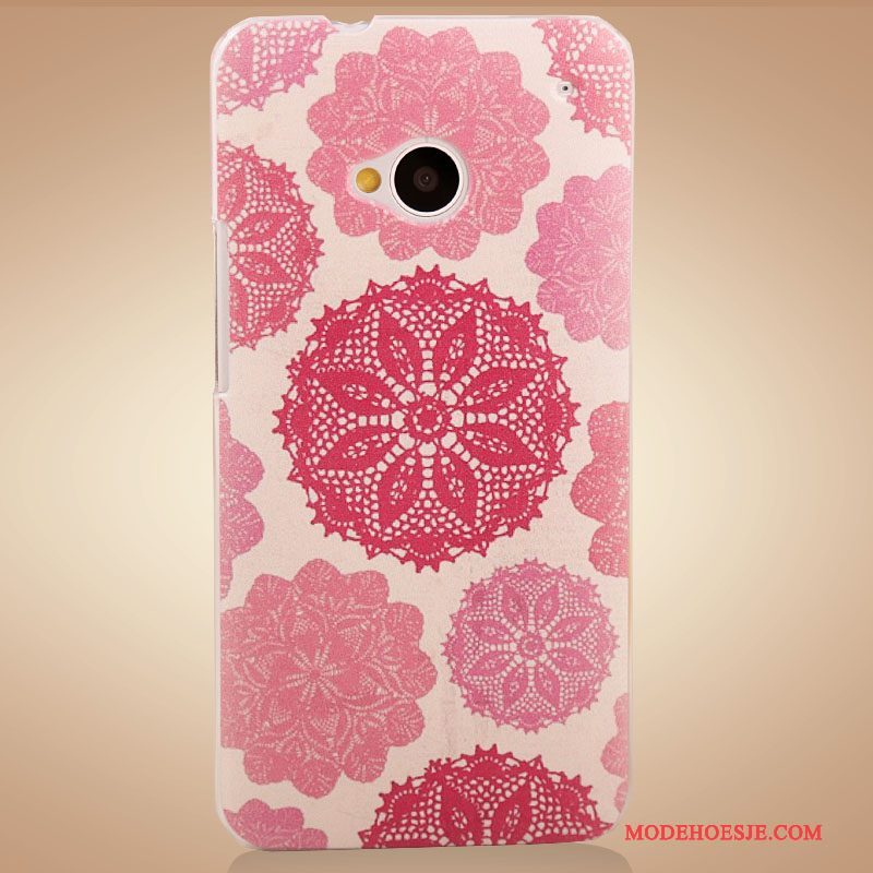 Hoesje Htc One M7 Kleur Bloemen Accessoires, Hoes Htc One M7 Geschilderd Purpertelefoon