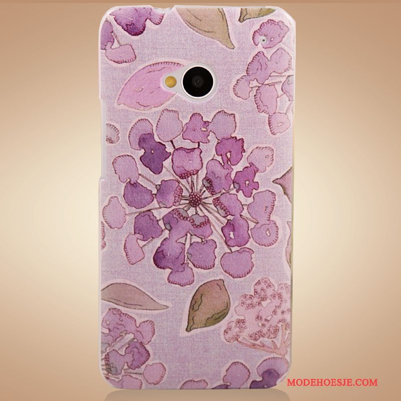 Hoesje Htc One M7 Kleur Bloemen Accessoires, Hoes Htc One M7 Geschilderd Purpertelefoon