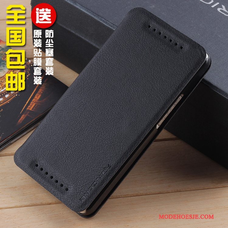 Hoesje Htc One M7 Leer Telefoon Donkerblauw, Hoes Htc One M7 Folio