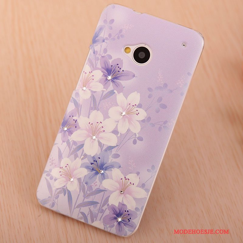 Hoesje Htc One M7 Strass Purper Licht, Hoes Htc One M7 Geschilderd Telefoon