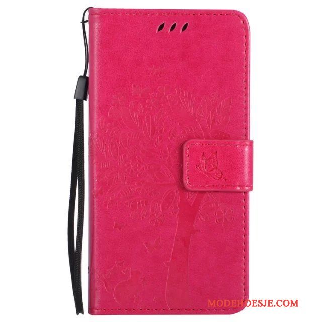 Hoesje Htc One M8 Leer Anti-fall Rood, Hoes Htc One M8 Spotprent Telefoon Roze