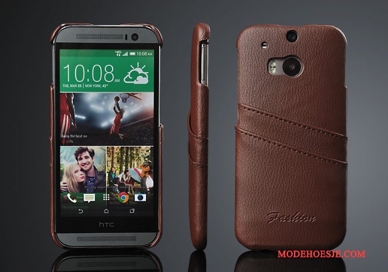 Hoesje Htc One M8 Leer Kaarttelefoon, Hoes Htc One M8 Bescherming Achterklep Rood