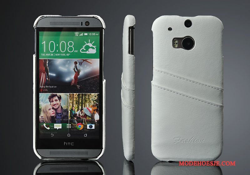 Hoesje Htc One M8 Leer Kaarttelefoon, Hoes Htc One M8 Bescherming Achterklep Rood