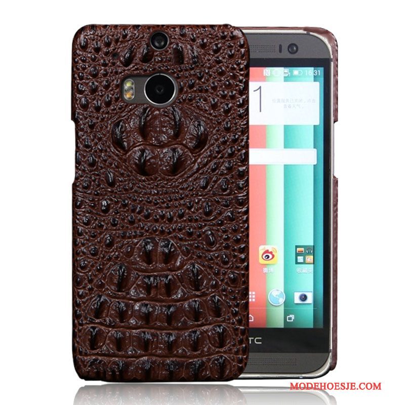 Hoesje Htc One M8 Leer Purpertelefoon, Hoes Htc One M8 Bescherming Rood Anti-fall