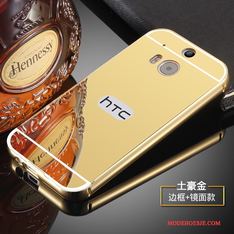 Hoesje Htc One M8 Metaal Skärmskydd Tempereren, Hoes Htc One M8 Bescherming Telefoon Goud