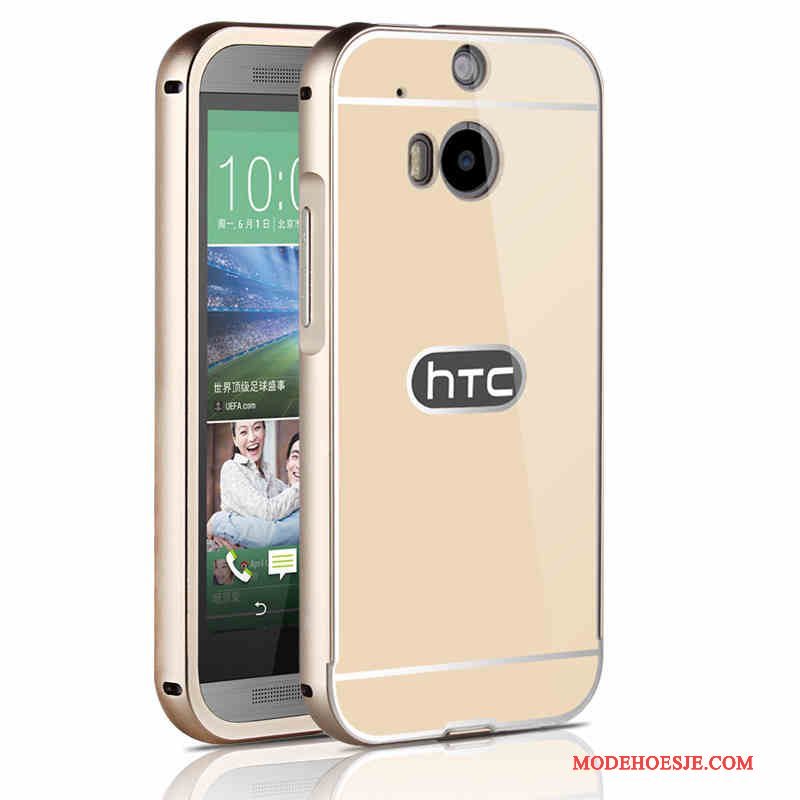 Hoesje Htc One M8 Metaal Skärmskydd Tempereren, Hoes Htc One M8 Bescherming Telefoon Goud