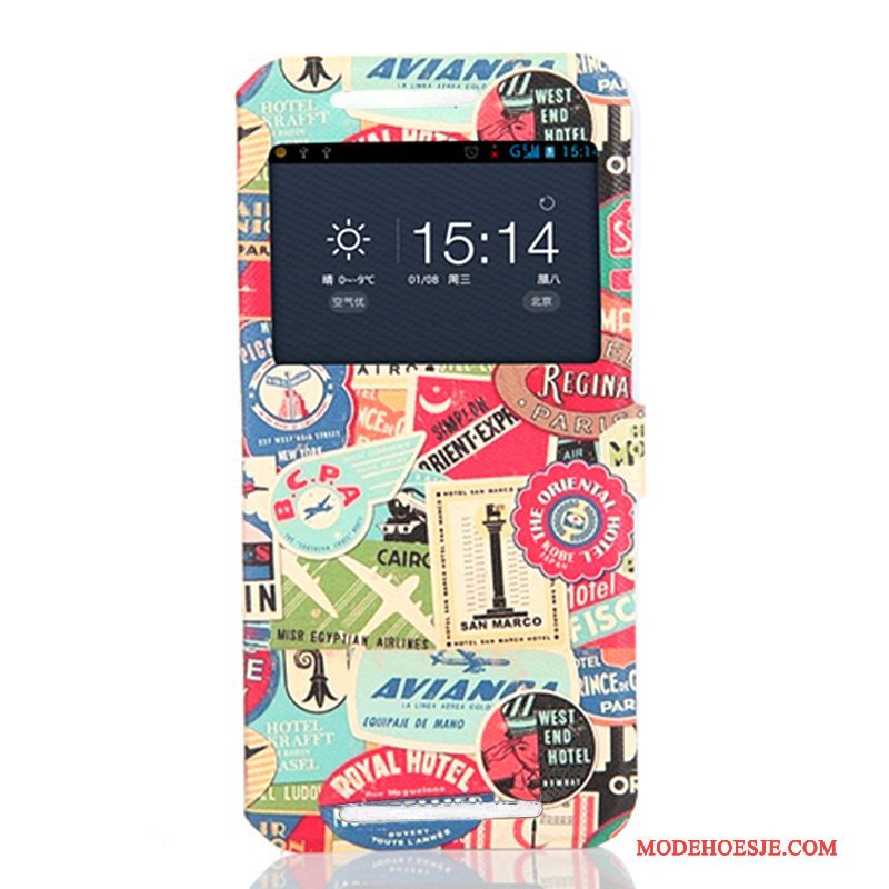 Hoesje Htc One M9 Spotprent Telefoon Open Het Venster, Hoes Htc One M9 Folio Blauw