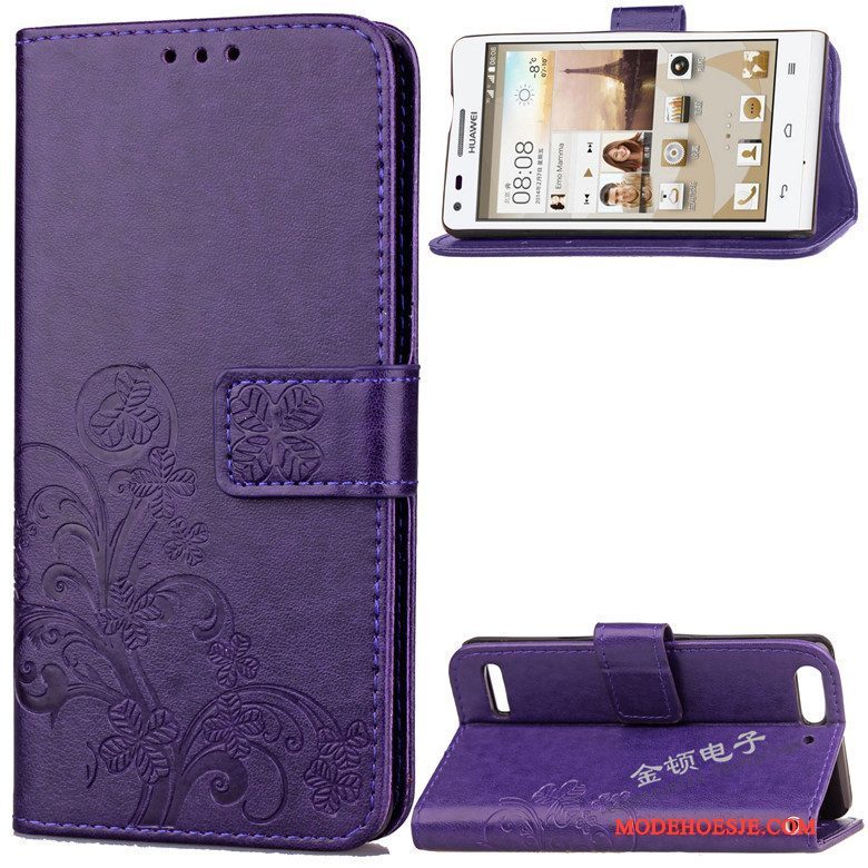 Hoesje Huawei Ascend G6 Leer Purper Anti-fall, Hoes Huawei Ascend G6 Bescherming Telefoon Diepe Kleur