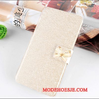 Hoesje Huawei Ascend G6 Leer Telefoon Goud, Hoes Huawei Ascend G6 Folio