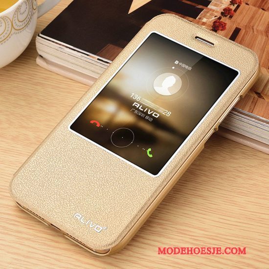 Hoesje Huawei Ascend G7 Bescherming Telefoon Goud, Hoes Huawei Ascend G7 Leer Trend Anti-fall