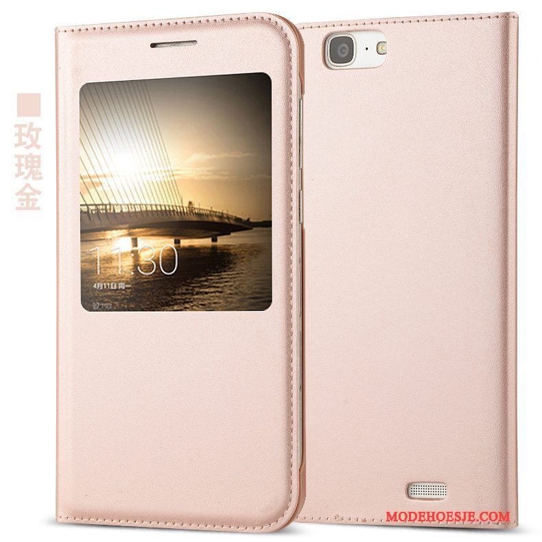 Hoesje Huawei Ascend G7 Leer Anti-falltelefoon, Hoes Huawei Ascend G7 Folio Roze