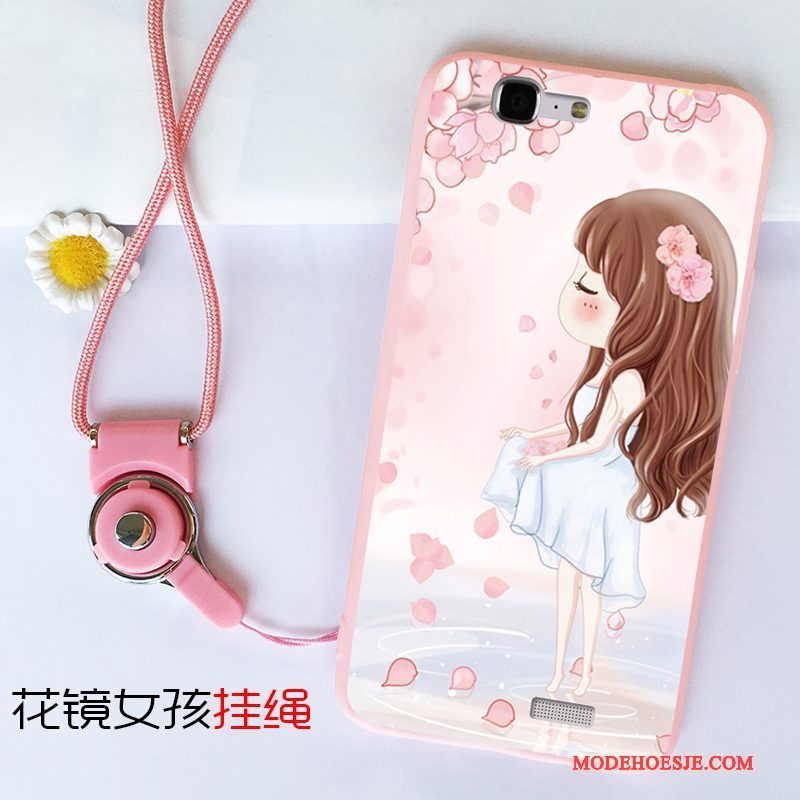 Hoesje Huawei Ascend G7 Siliconen Telefoon Roze, Hoes Huawei Ascend G7 Zacht Anti-fall Ring