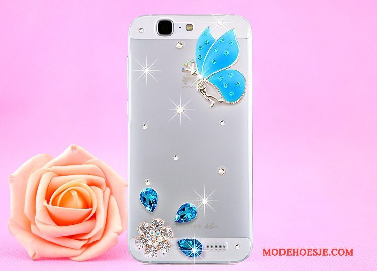 Hoesje Huawei Ascend G7 Strass Opknoping Nek Doorzichtig, Hoes Huawei Ascend G7 Bescherming Goudtelefoon