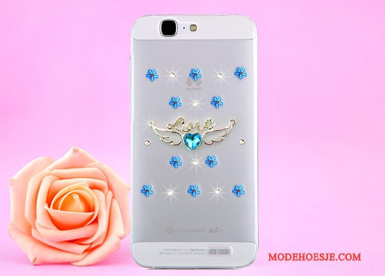 Hoesje Huawei Ascend G7 Strass Opknoping Nek Doorzichtig, Hoes Huawei Ascend G7 Bescherming Goudtelefoon