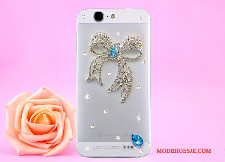 Hoesje Huawei Ascend G7 Strass Opknoping Nek Doorzichtig, Hoes Huawei Ascend G7 Bescherming Goudtelefoon