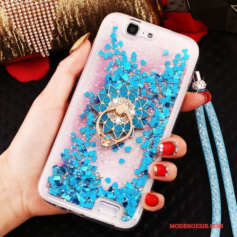 Hoesje Huawei Ascend G7 Strass Ring Blauw, Hoes Huawei Ascend G7 Bescherming Klittenband Drijfzand