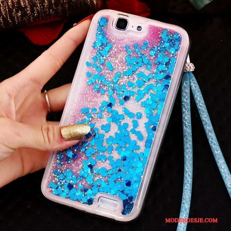 Hoesje Huawei Ascend G7 Strass Ring Blauw, Hoes Huawei Ascend G7 Bescherming Klittenband Drijfzand