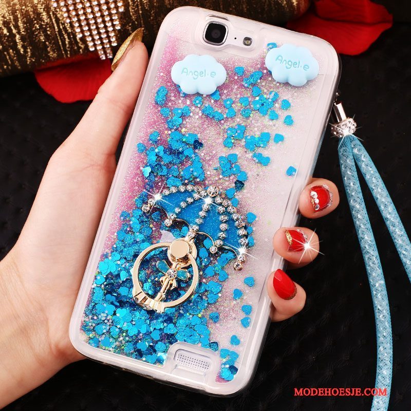 Hoesje Huawei Ascend G7 Strass Ring Blauw, Hoes Huawei Ascend G7 Bescherming Klittenband Drijfzand