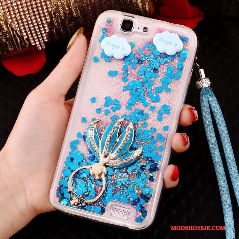 Hoesje Huawei Ascend G7 Strass Ring Blauw, Hoes Huawei Ascend G7 Bescherming Klittenband Drijfzand