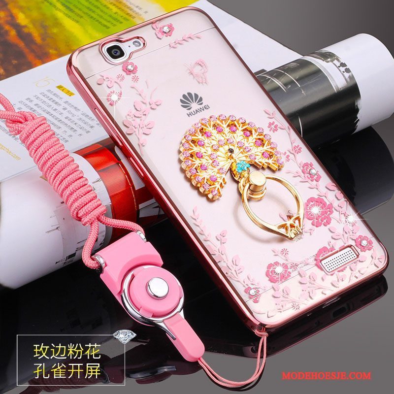 Hoesje Huawei Ascend G7 Zacht Hangertelefoon, Hoes Huawei Ascend G7 Bescherming Anti-fall Roze