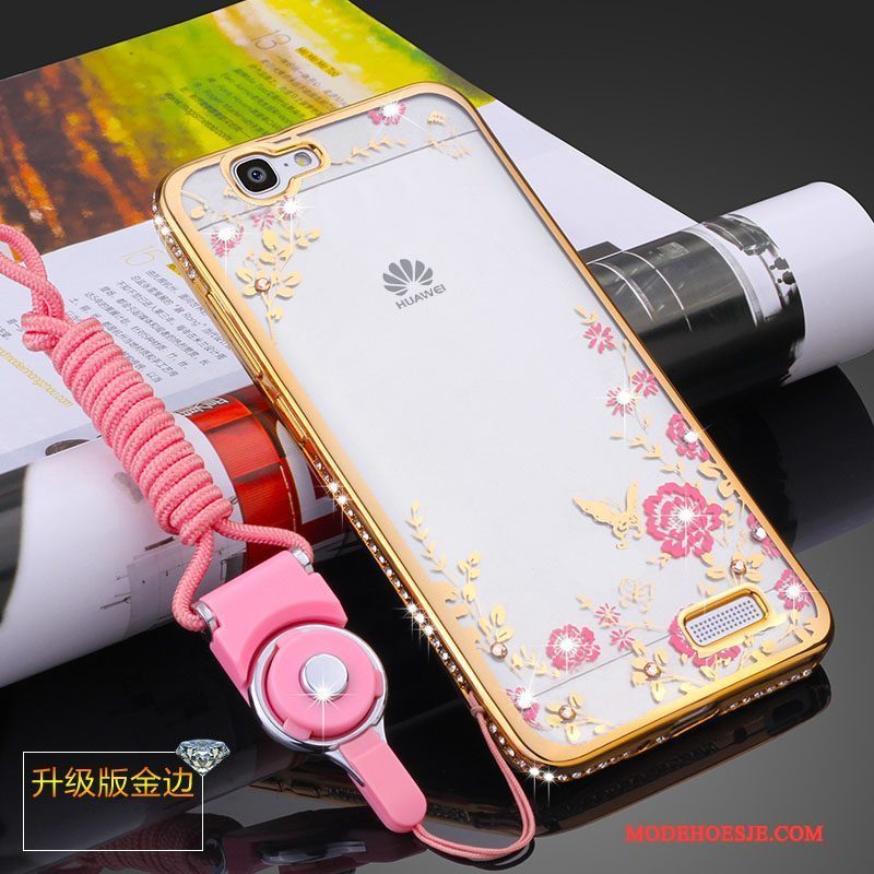 Hoesje Huawei Ascend G7 Zacht Hangertelefoon, Hoes Huawei Ascend G7 Bescherming Anti-fall Roze