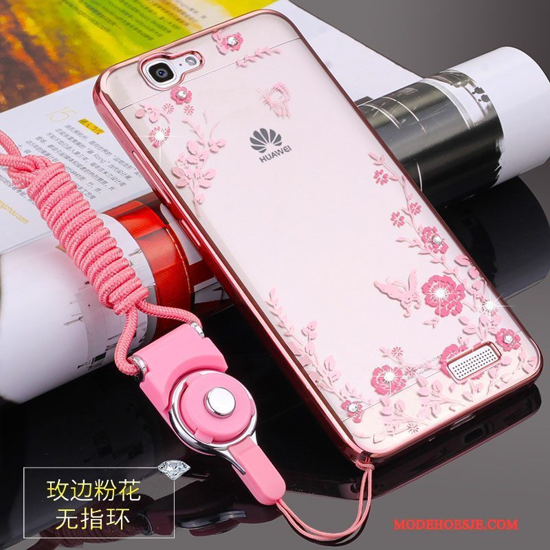 Hoesje Huawei Ascend G7 Zacht Hangertelefoon, Hoes Huawei Ascend G7 Bescherming Anti-fall Roze