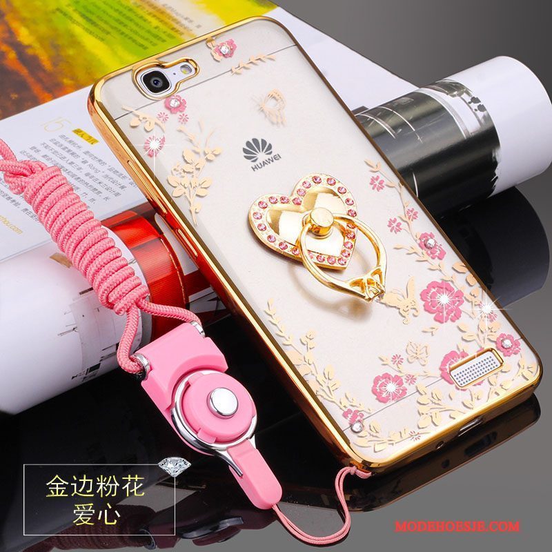 Hoesje Huawei Ascend G7 Zacht Hangertelefoon, Hoes Huawei Ascend G7 Bescherming Anti-fall Roze