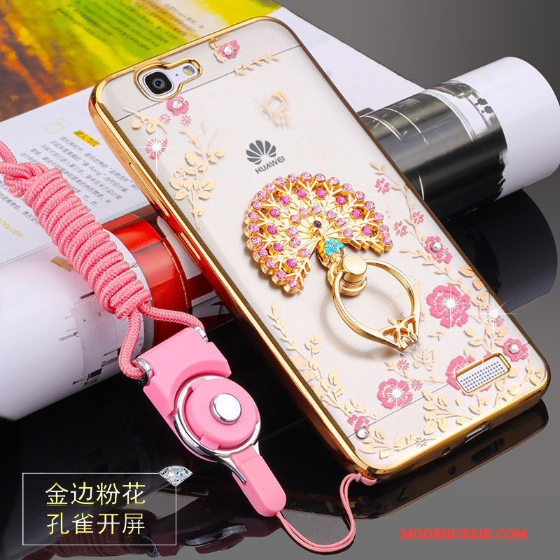 Hoesje Huawei Ascend G7 Zacht Hangertelefoon, Hoes Huawei Ascend G7 Bescherming Anti-fall Roze