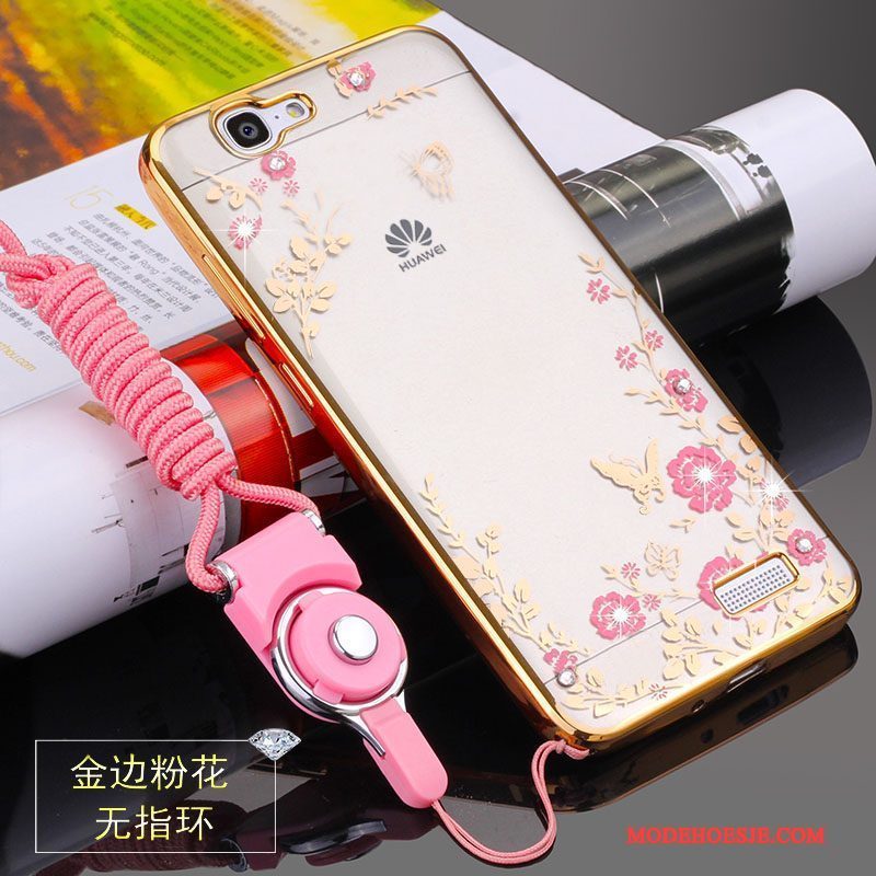 Hoesje Huawei Ascend G7 Zacht Hangertelefoon, Hoes Huawei Ascend G7 Bescherming Anti-fall Roze