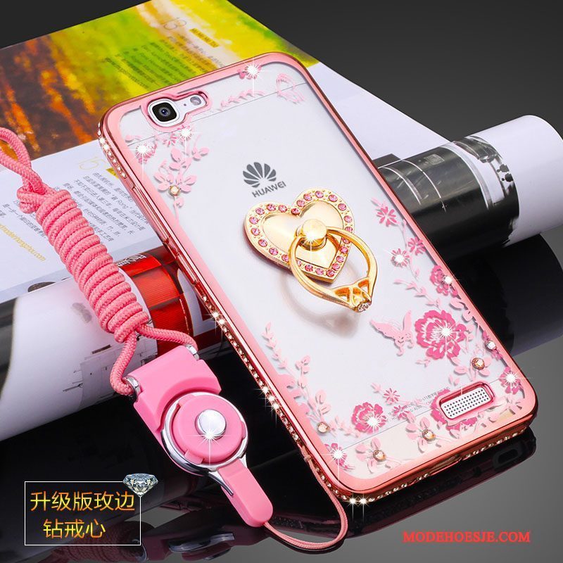 Hoesje Huawei Ascend G7 Zacht Hangertelefoon, Hoes Huawei Ascend G7 Bescherming Anti-fall Roze