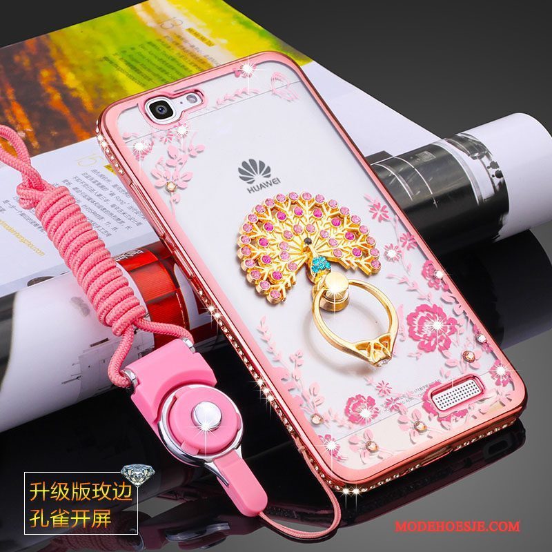 Hoesje Huawei Ascend G7 Zacht Hangertelefoon, Hoes Huawei Ascend G7 Bescherming Anti-fall Roze