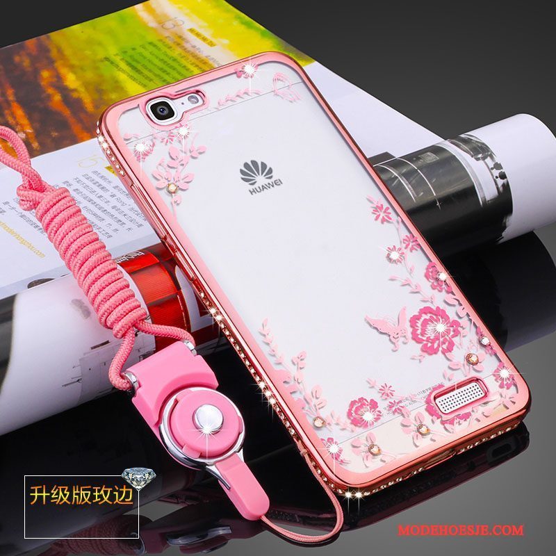 Hoesje Huawei Ascend G7 Zacht Hangertelefoon, Hoes Huawei Ascend G7 Bescherming Anti-fall Roze
