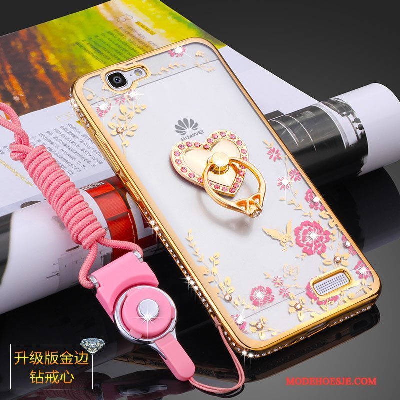 Hoesje Huawei Ascend G7 Zacht Hangertelefoon, Hoes Huawei Ascend G7 Bescherming Anti-fall Roze