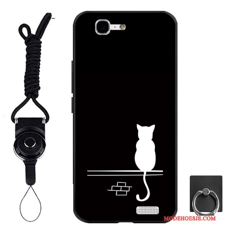 Hoesje Huawei Ascend G7 Zacht Telefoon Ring, Hoes Huawei Ascend G7 Bescherming Zwart Hanger