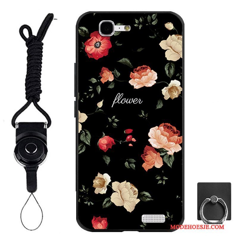 Hoesje Huawei Ascend G7 Zacht Telefoon Ring, Hoes Huawei Ascend G7 Bescherming Zwart Hanger