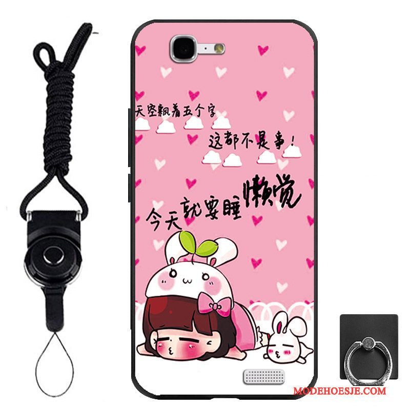 Hoesje Huawei Ascend G7 Zacht Telefoon Ring, Hoes Huawei Ascend G7 Bescherming Zwart Hanger